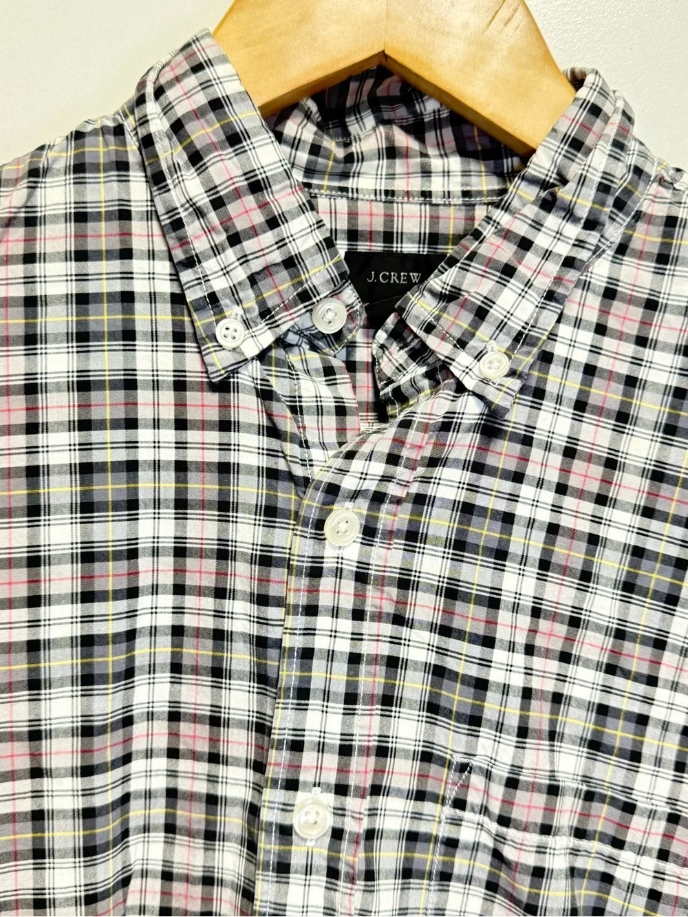 J. Crew Men's Plaid Button-Down Shirt — Black, White & Red